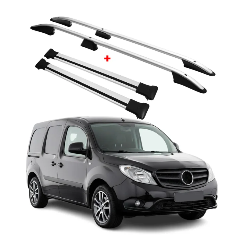 Dachreling + Dachträger für Renault Kangoo Mercedes Citan L1 Kurzer Silber 4x