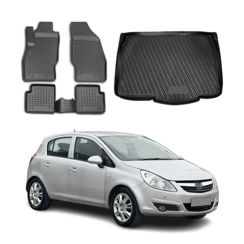 Fußmatten & Kofferraumwanne Set für Opel Corsa D 2006-2014 Gummi TPE Schwarz 5x