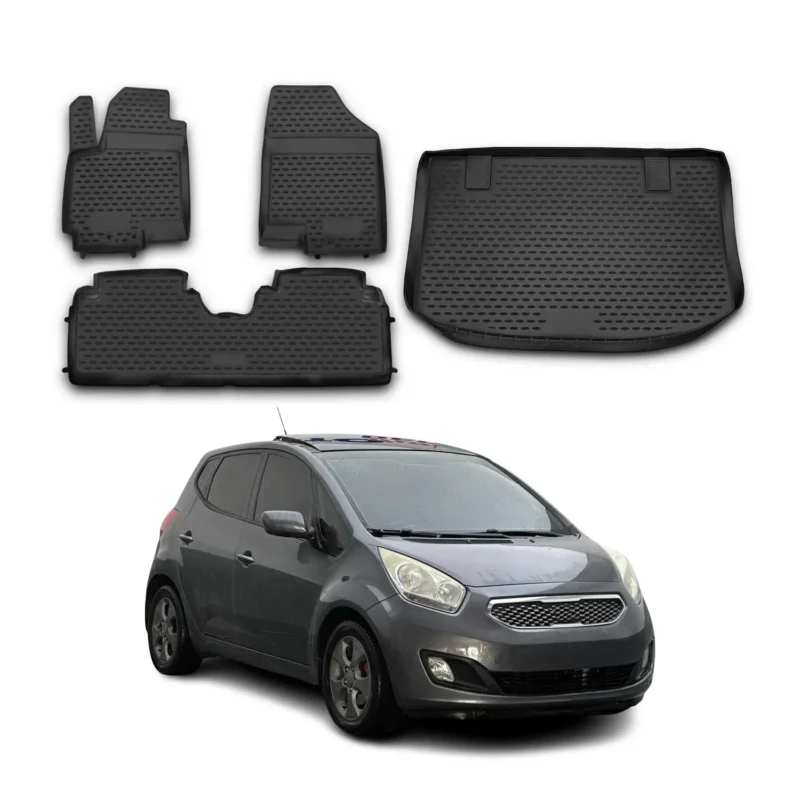 Fußmatten & Kofferraumwanne Set für Kia Venga 2010-2019 Schragheck Gummi 3D TPE
