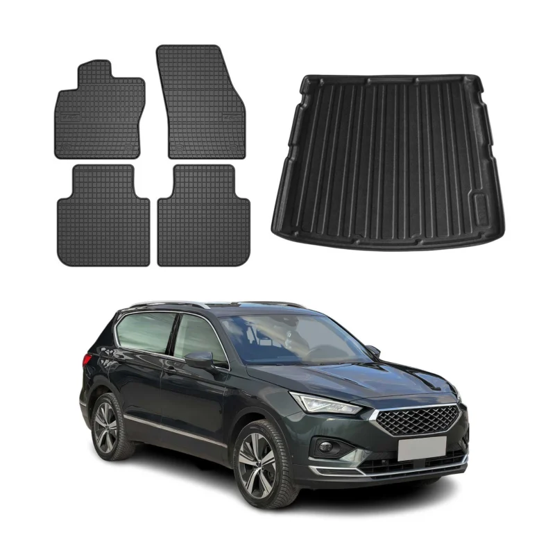 Fußmatten & Kofferraumwanne Set für Seat Tarraco 2019-2024 Gummi TPE Schwarz 5x