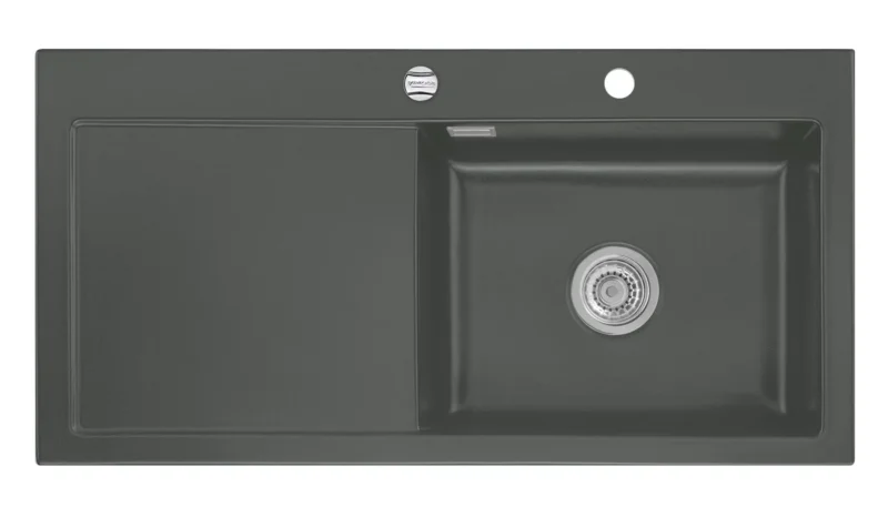 SYSTEMCERAM Einbauspüle Mera 100 SL Be. Re. Lava 80 inkl. Handbetätigung, für 60 cm Schrankbreite, Einbauspüle Auflage Becken rechts 50640180