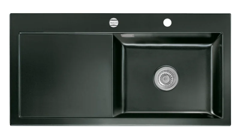 SYSTEMCERAM Einbauspüle Mera 100 SL Be. Re. Nero 68 inkl. Handbetätigung, für 60 cm Schrankbreite, Einbauspüle Auflage Becken rechts 50640168