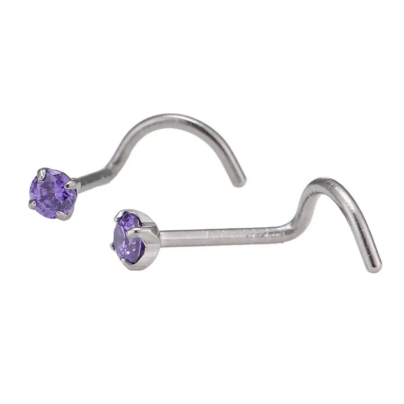 Nostril gebogener Nasenstecker silbern, lilaner Glitzerstein - chic - net.de
