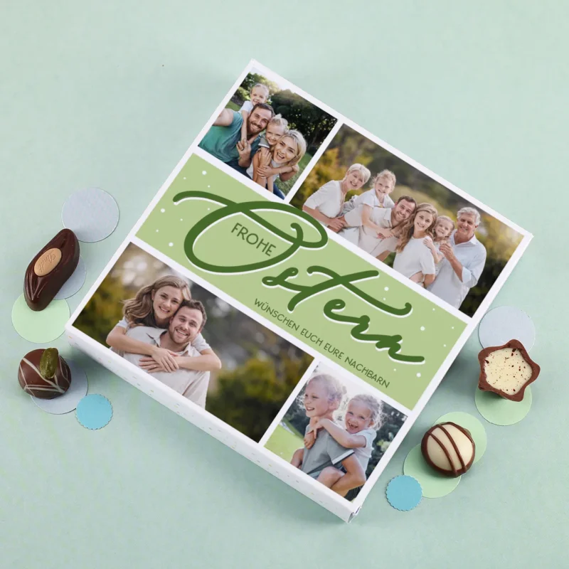 Frohe Ostern - Lindt-Pralinen mit 4 Fotos, Wunschtext