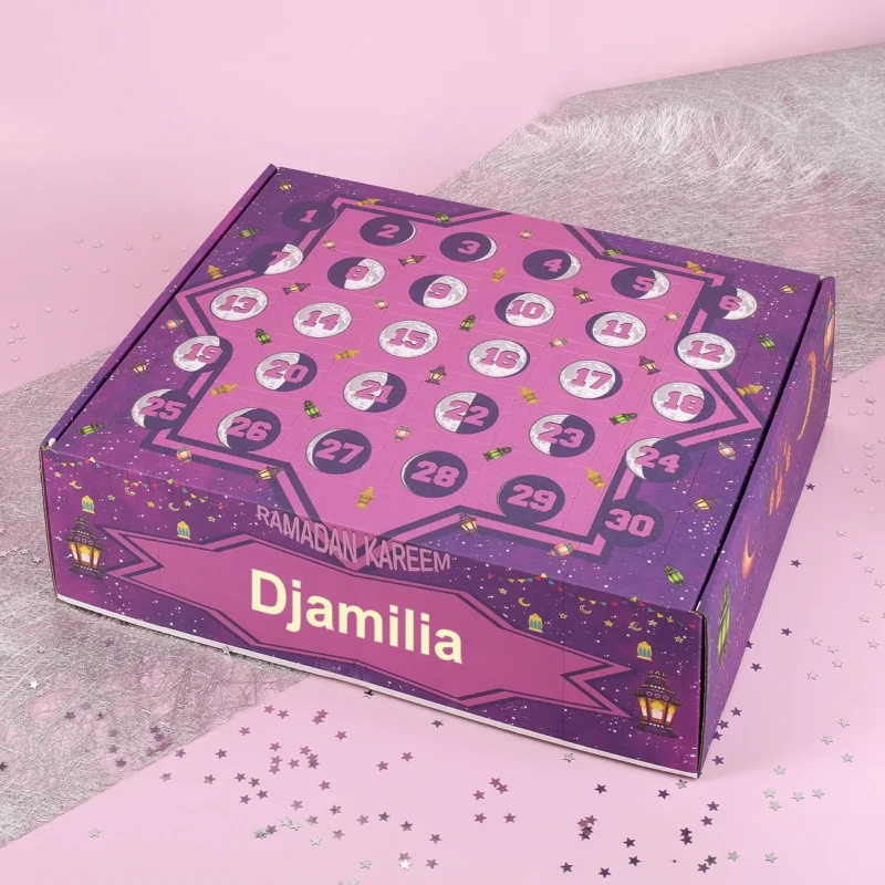 Personalisierter DIY Ramadankalender zum selbst Befüllen bedruckt mit Laternen und Mondphasen
