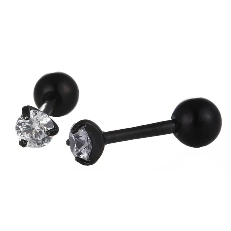 Piercing schwarz weißer runder Zirkonia Stein eingefasst aus Edelstahl - chic - net.de