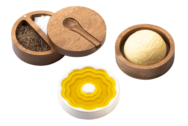 Laguiole-Art de Vie: Olivenölgericht mit Butter und Salz/Pfeffer