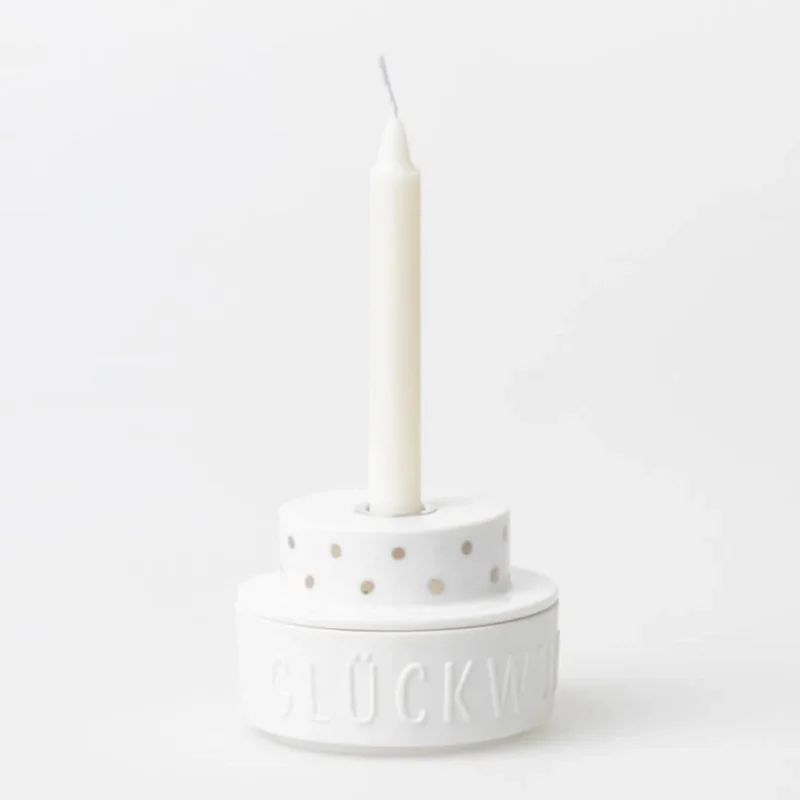 Lichttörtchen "Happy Birthday" - 7x5 cm (Weiß)