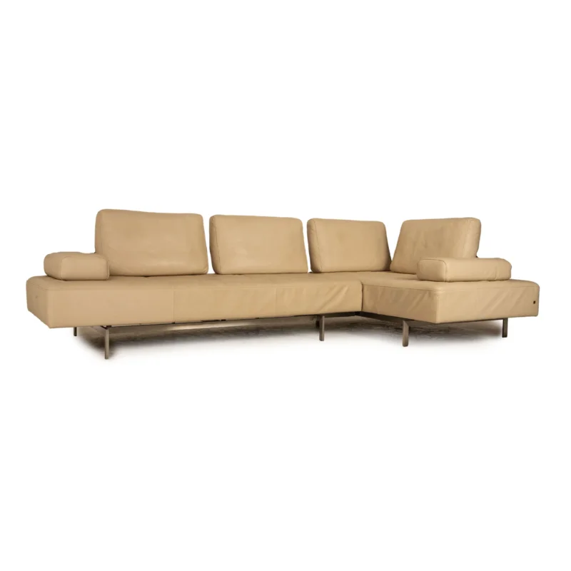 Rolf Benz Dono 6100 Ecksofa Leder Creme Sofa Couch Recamiere rechts