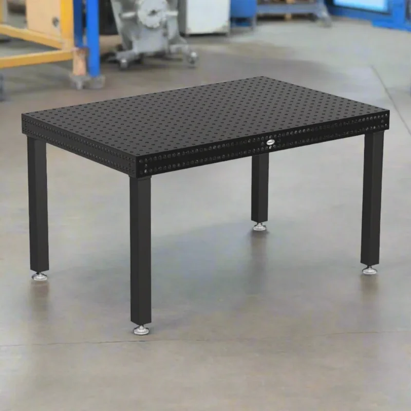 Produktansicht von Siegmund Schweißtisch 1500 x 1000 x 100 mm Professional 750 System 16 Plasmanitriert höhenverstellbar 600-900 mm mit Lenkrolle und Feststellbremse