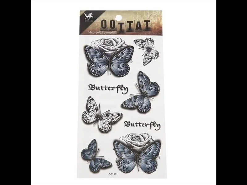 Tattoo Schmetterlinge Vintage schwarz grau weiß Rose Schrift 8 Motive 1 Bogen - chic - net.de