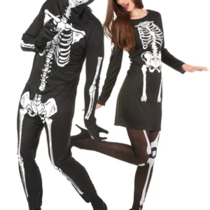 Schauriges Skelett-Paarkostüm für Halloween schwarz-weiß