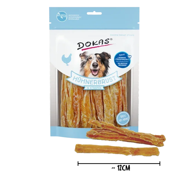Dokas Hühnerbrust Kaustreifen für Hunde – 93 % Huhn